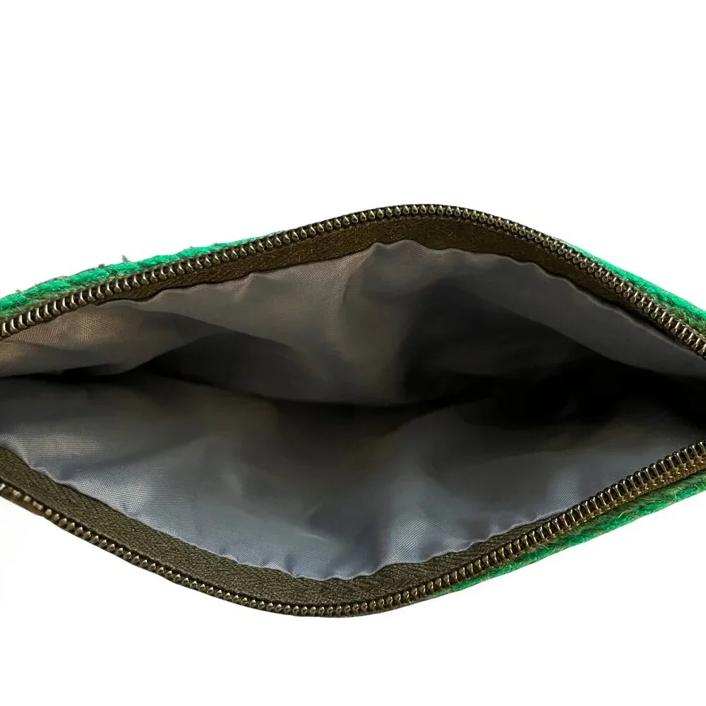 NWOT Turkmen Woven Wool Carpet Clutch Wristlet Purse, Green w/ Multicolor Design